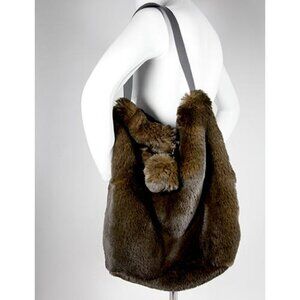 Evelyne Prelonge Chocolate Brown Faux Fur & Calfskin Large Tote